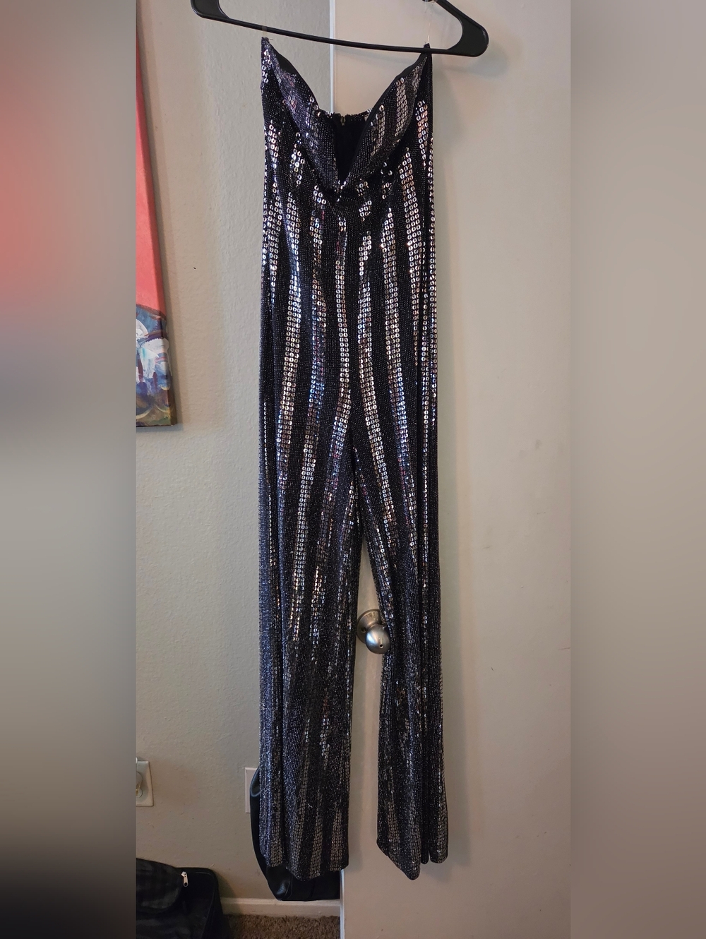 Black Sequin Wide-Leg Jumpsuit Pant
